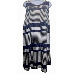 Old Navy Dress Womens XL Linen Blend Sleeveless Blue White Striped Midi Shift